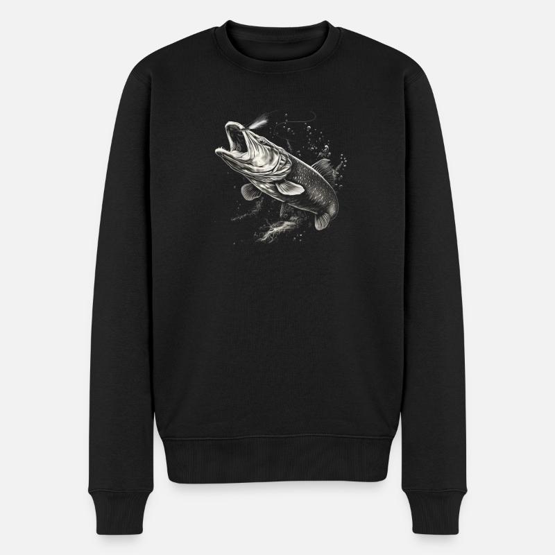 Hecht Angler - Männer Premium Bio Pullover - Schwarz