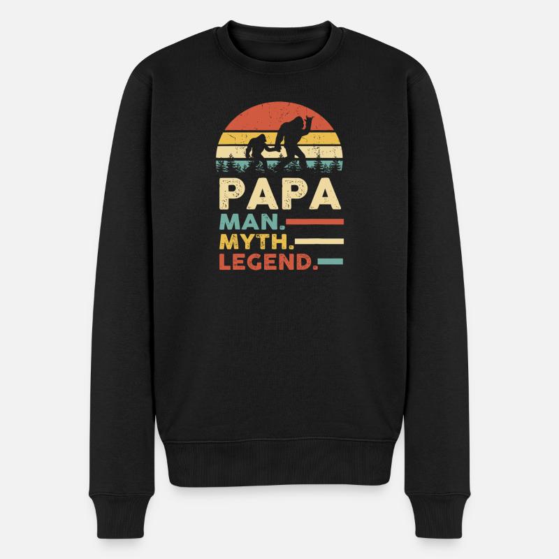 Papa Myth Legend Retro Sunset - Männer Premium Bio Pullover - Schwarz
