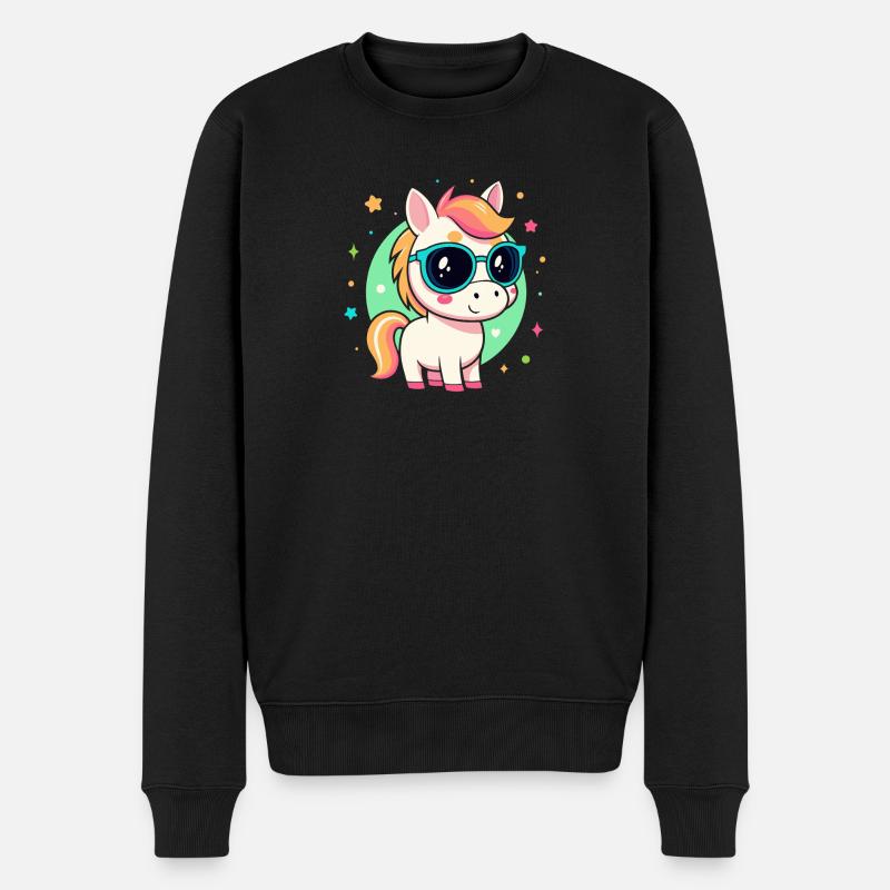 Regenbogenpony mit Brille - Männer Premium Bio Pullover - Schwarz