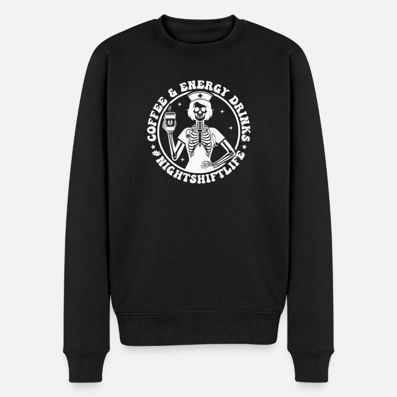 Nachtdienst Kaffee-Skelett - Männer Premium Bio Pullover - Schwarz