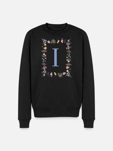 Florale Initial "I" Blumenmonogramm - Männer Premium Bio Pullover - Schwarz