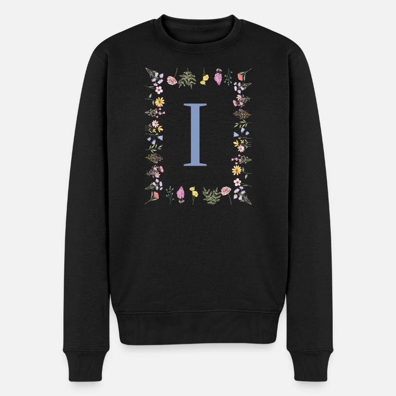 Florale Initial "I" Blumenmonogramm - Männer Premium Bio Pullover - Schwarz