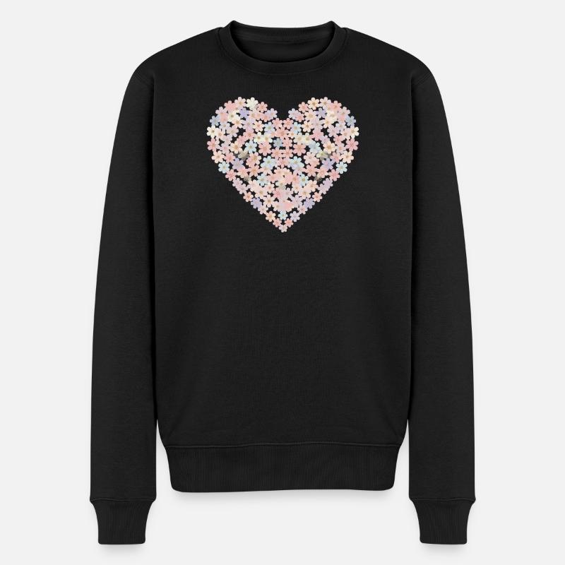 Pastellblumen Herzmotiv - Männer Premium Bio Pullover - Schwarz