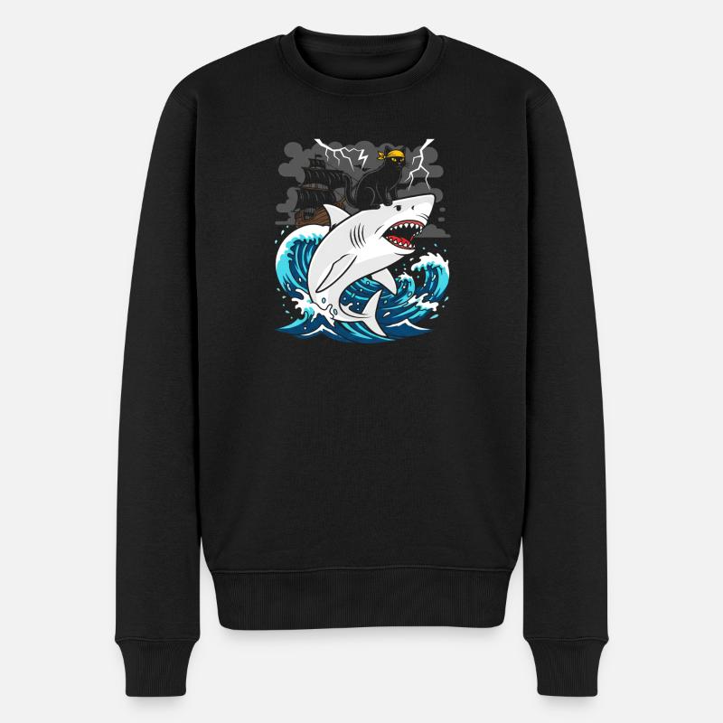 Chat pirate contre requin tempête - Pull Premium bio Homme - noir
