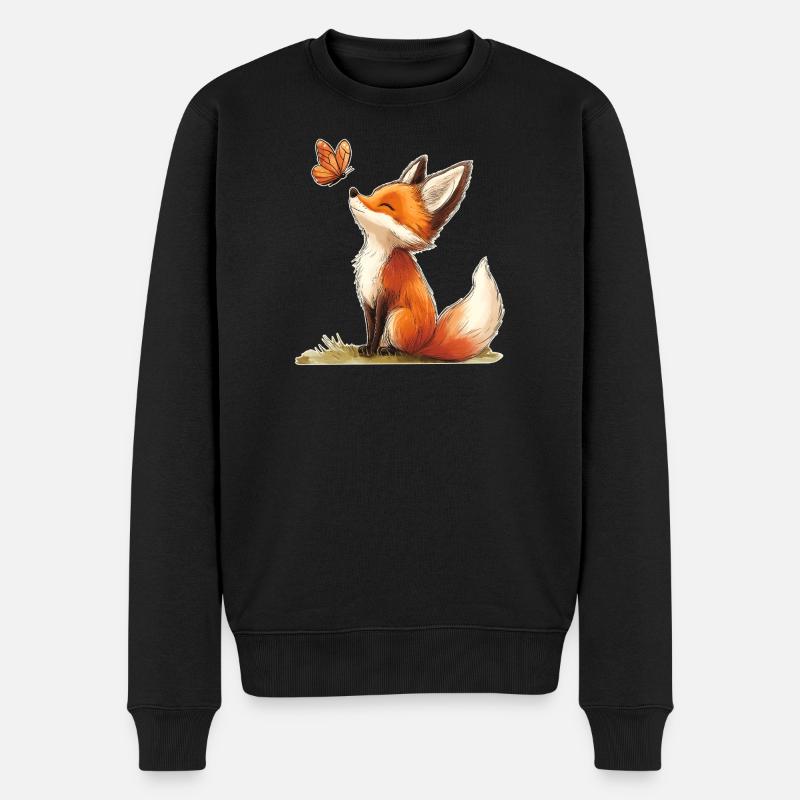 Renard avec papillon - Pull Premium bio Homme - noir