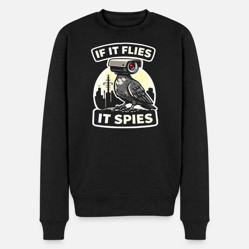 Rabe mit Kamera-Spion Design - Männer Premium Bio Pullover - Schwarz
