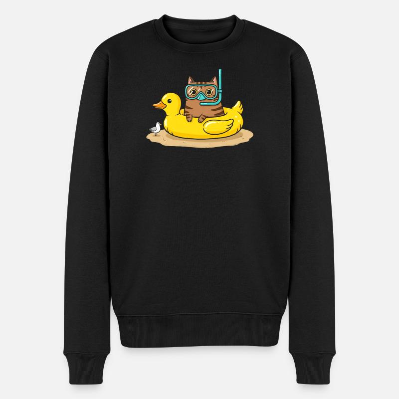 Chat plongeant sur canard en caoutchouc - Pull Premium bio Homme - noir