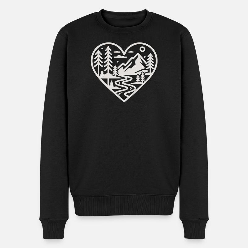Herzlandschaft Bergfluss Wald - Männer Premium Bio Pullover - Schwarz