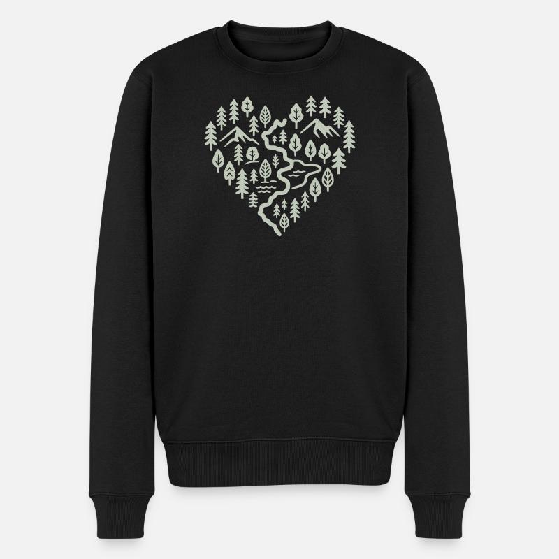 Herz mit Berg- und Waldlandschaft - Männer Premium Bio Pullover - Schwarz