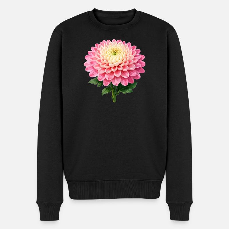 Rosa Chrysantheme-Blüte - Männer Premium Bio Pullover - Schwarz