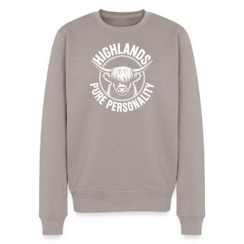 Highland Cow Circle Logo - Men's Premium Organic Jumper - taupe - Front - Nico (187cm)