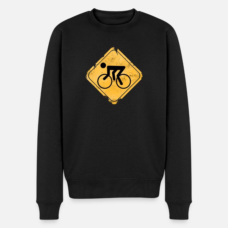 Fahrrad-Symbol auf Gelbwarnschild - Männer Premium Bio Pullover - Schwarz