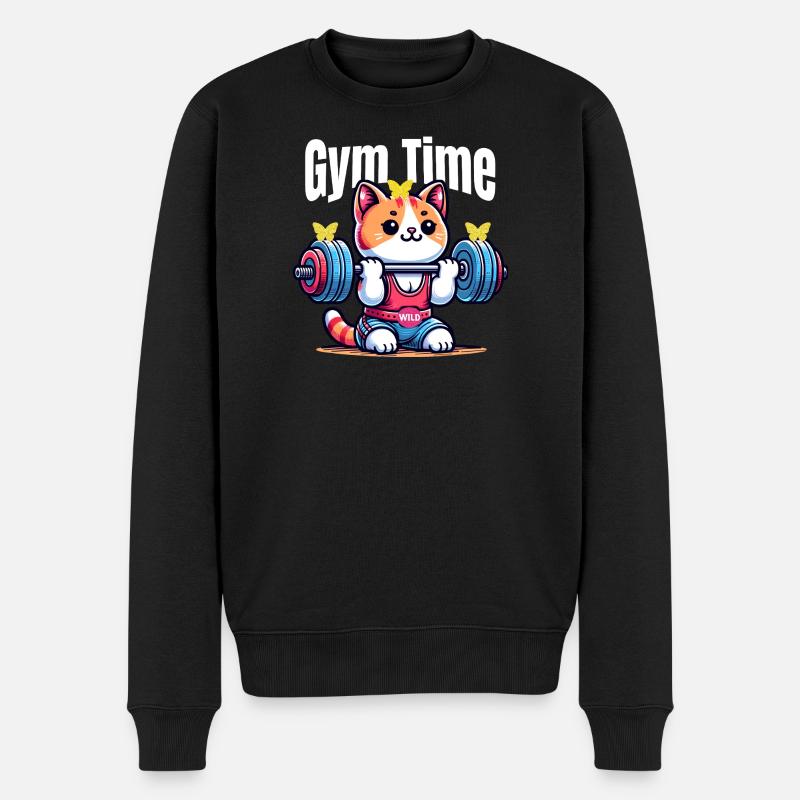 Fitnessstudio Time Kitty Gewichthebung - Männer Premium Bio Pullover - Schwarz