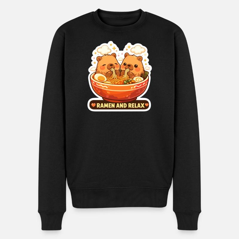 Capybara Ramen & Relax Sticker - Männer Premium Bio Pullover - Schwarz
