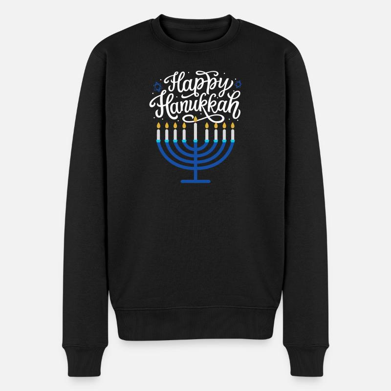 Frohe Chanukka-Menora - Männer Premium Bio Pullover - Schwarz