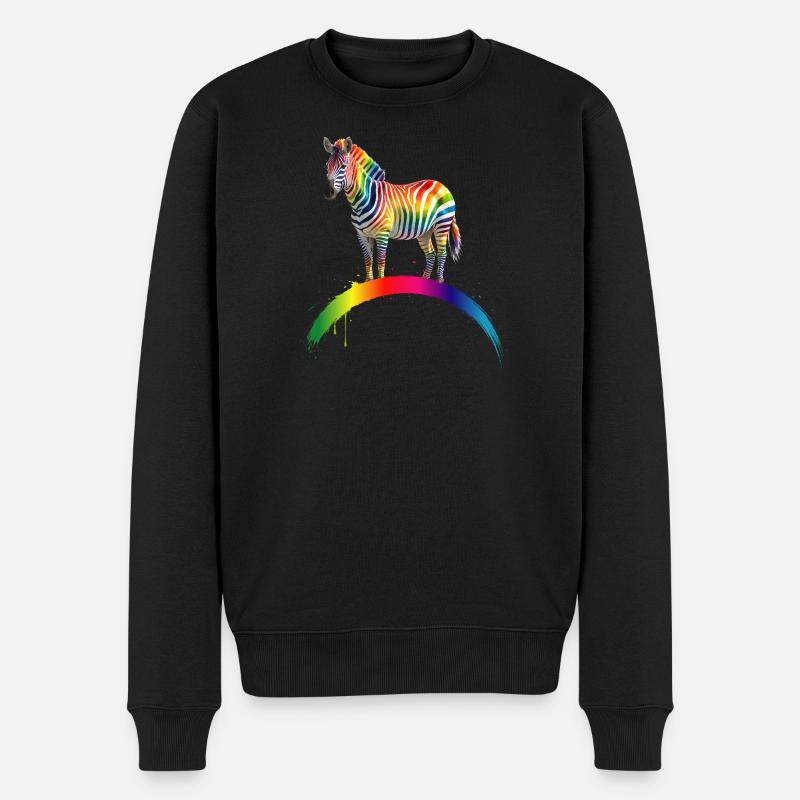 Regenbogen Zebra Farbverlauf Kunst Design - Männer Premium Bio Pullover - Schwarz