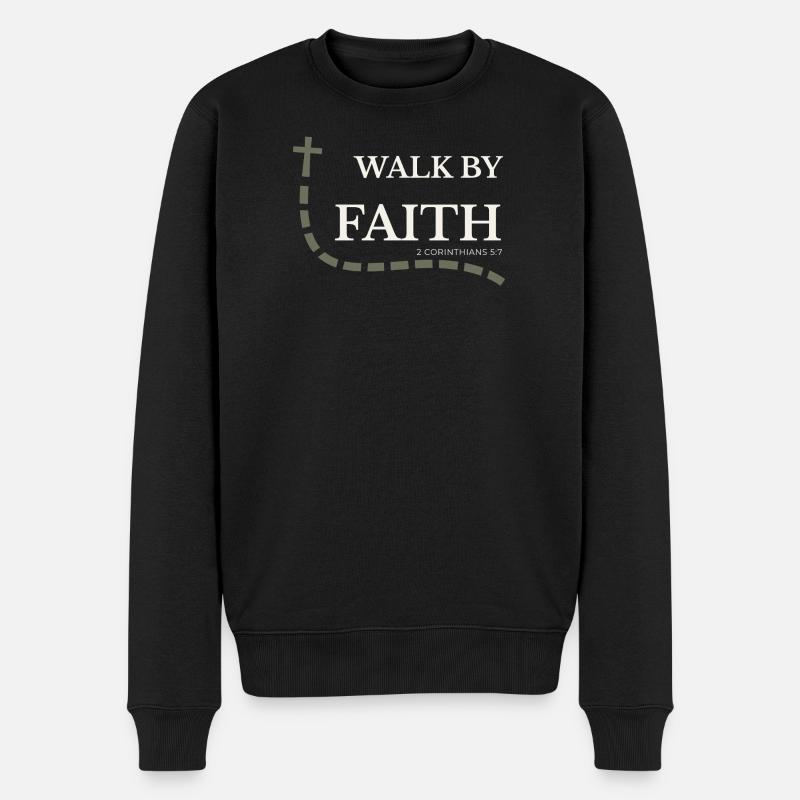 Walk by Faith | 2. Korinther 5,7 - Männer Premium Bio Pullover - Schwarz