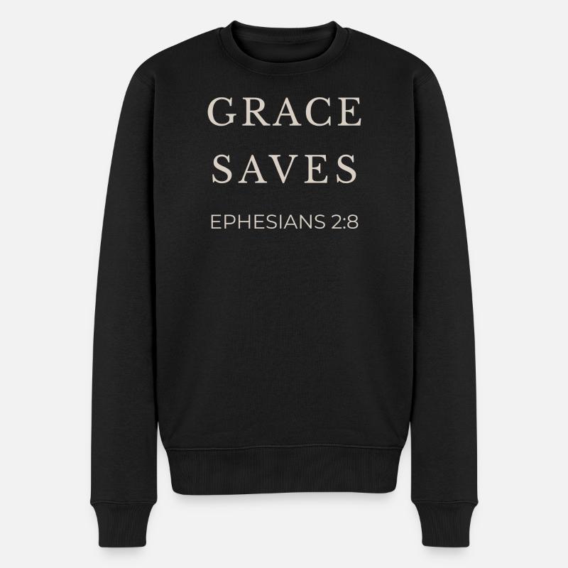 GNADE RETTET | Epheser 2 Vers 8 | Christian - Männer Premium Bio Pullover - Schwarz