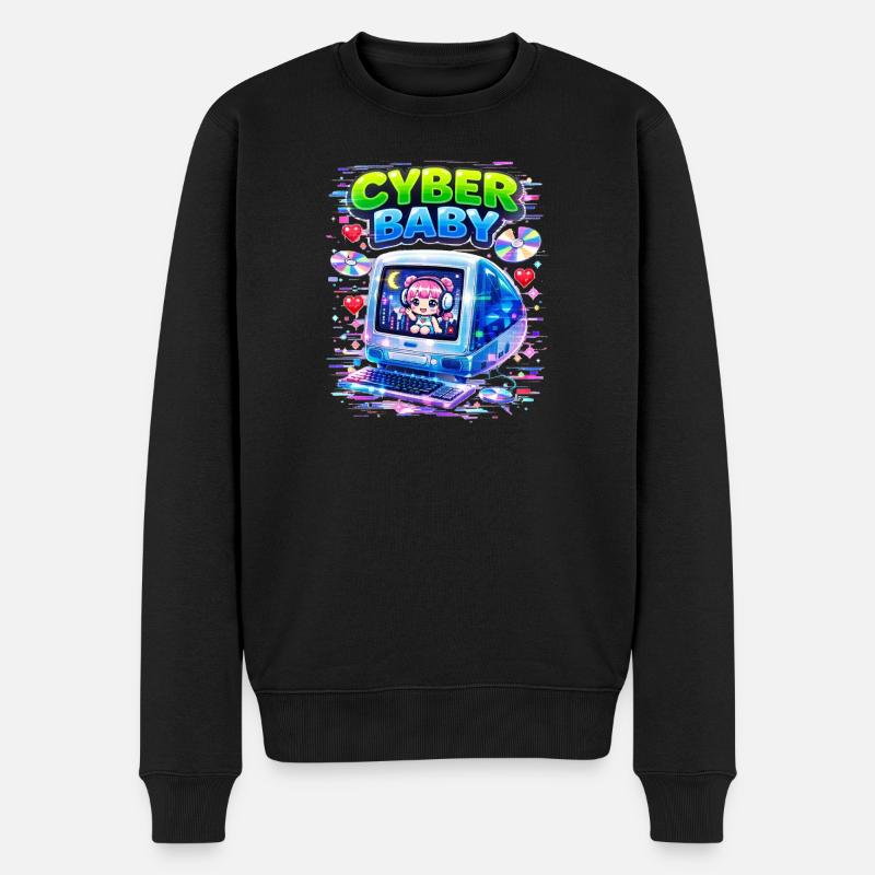 Cyber Baby Pixelart mit Y2K-Ästhetik. - Männer Premium Bio Pullover - Schwarz