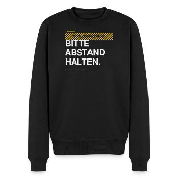 BITTE ABSTAND HALTEN Warnhinweis - Männer Premium Bio Pullover - Schwarz - Vorne - Nico (187cm)
