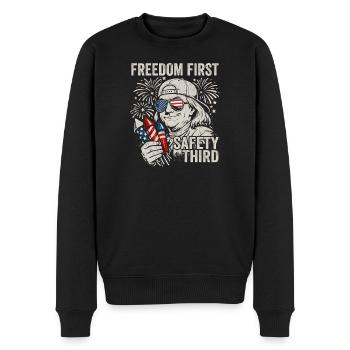 La liberté d’abord, la sécurité en troisième place, Fra - Pull Premium bio Homme - noir - Devant - Nico (187cm)