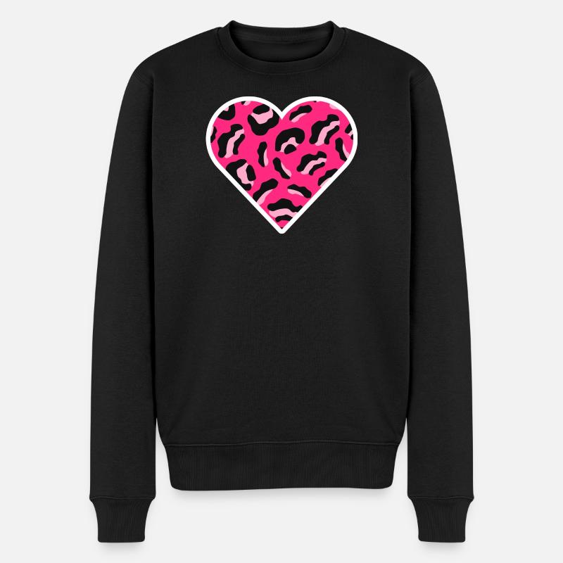 Rosa Leopardenmuster-Herz - Männer Premium Bio Pullover - Schwarz