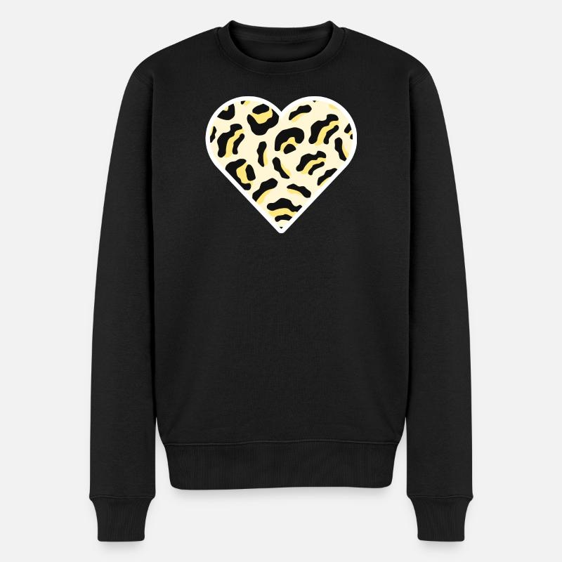Klassisches Herz mit Leopardenmuster - Männer Premium Bio Pullover - Schwarz