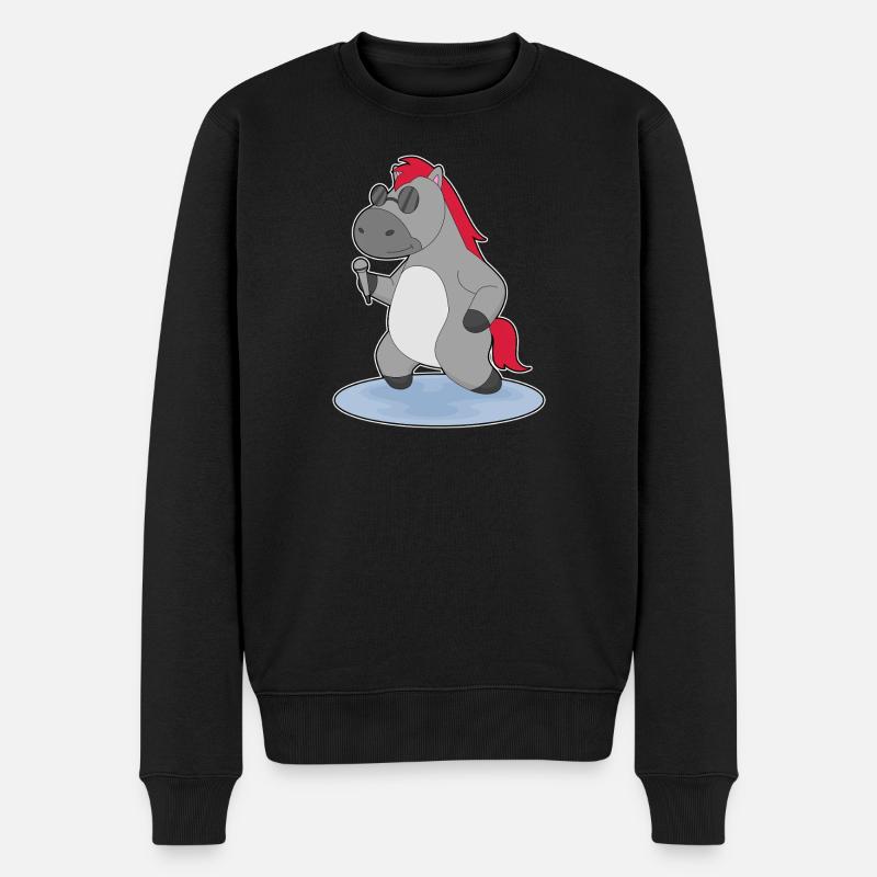 Pferd Sänger Mikrofon Singen - Männer Premium Bio Pullover - Schwarz
