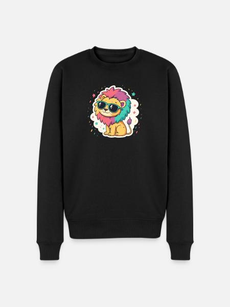 Rainbow Lion With Glasses - Men's Premium Organic Jumper - black