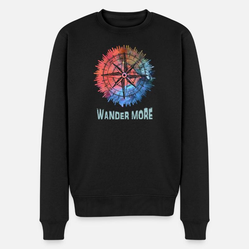 Wander More Compass Batik - Männer Premium Bio Pullover - Schwarz