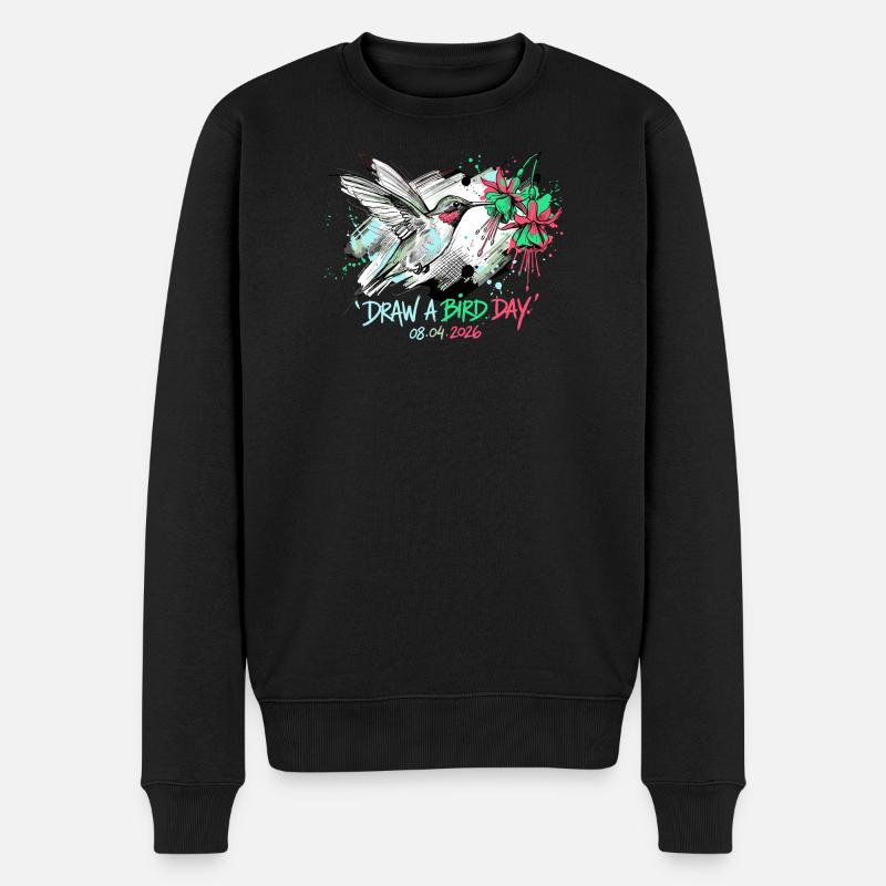 Éclaboussure d’encre colibri avec fleurs - Pull Premium bio Homme - noir