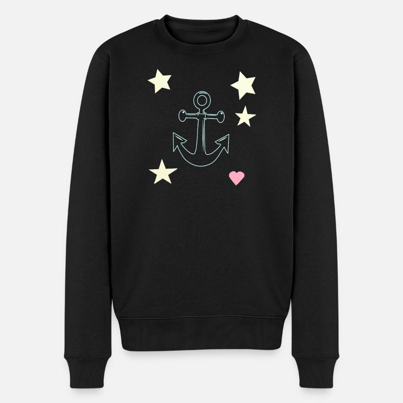 Anker-Handzeichnung mit Sternen Herz - Männer Premium Bio Pullover - Schwarz