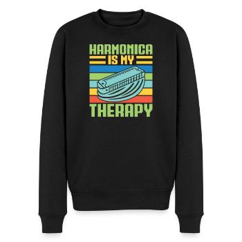 Funny Harmonica Player Is My Therapy Harmonica - Männer Premium Bio Pullover - Schwarz - Vorne - Nico (187cm)