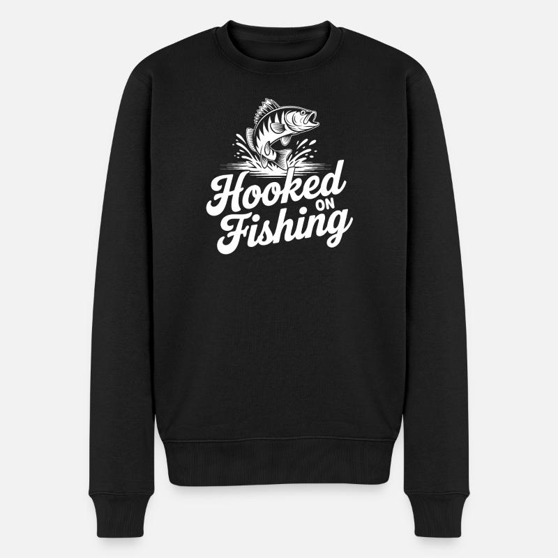 Fisch Hooked on Fishing - Männer Premium Bio Pullover - Schwarz