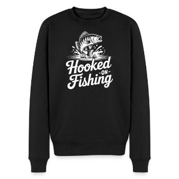 Hooked on Fishing – Fischmotiv - Männer Premium Bio Pullover - Schwarz - Vorne - Nico (187cm)