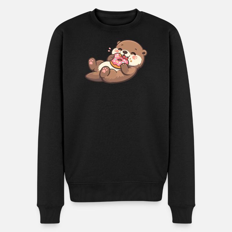 Kuschelbär mit Donut - Männer Premium Bio Pullover - Schwarz