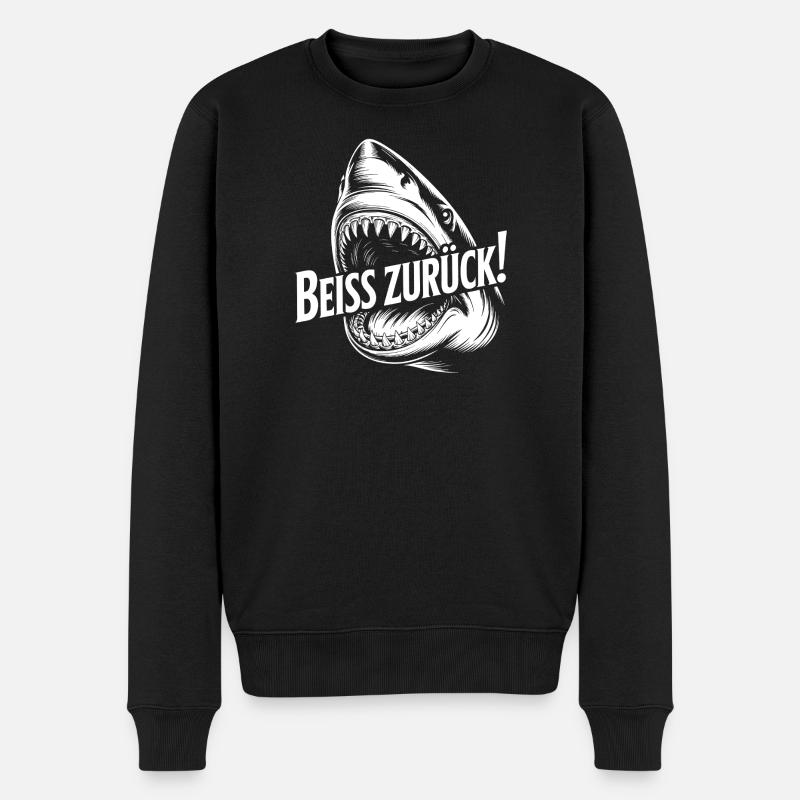 Beiss Zurück Hai Grafik - Männer Premium Bio Pullover - Schwarz