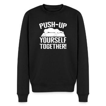 Gym Junkies Push-Up Yourself Calisthenics Fitness - Männer Premium Bio Pullover - Schwarz - Vorne - Nico (187cm)