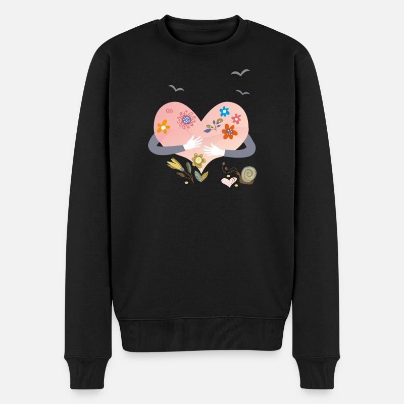Herz mit Blumen - Männer Premium Bio Pullover - Schwarz