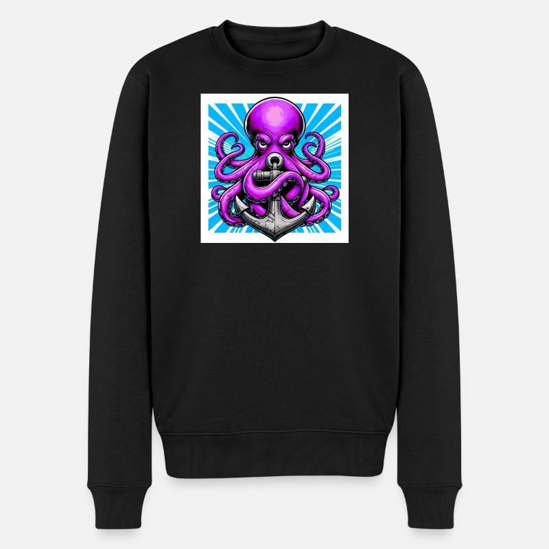 Oktopus umarmt einen Anker - Männer Premium Bio Pullover - Schwarz