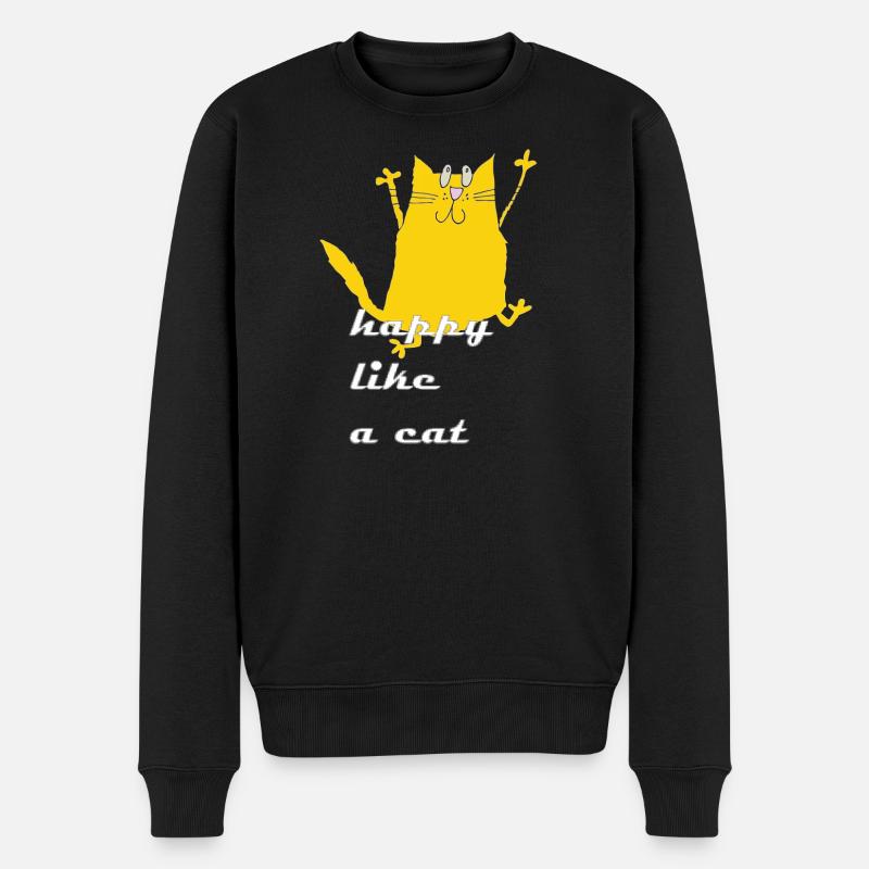Dessin animé Chat Joyeux - Pull Premium bio Homme - noir