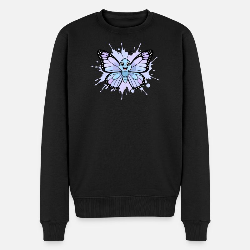 Blauer Schmetterling Spritzkunst - Männer Premium Bio Pullover - Schwarz