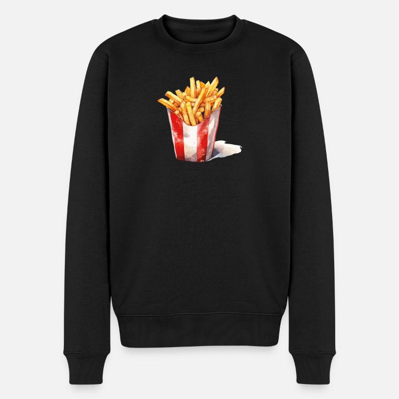 Pommes Fritten PopArt Druck - Männer Premium Bio Pullover - Schwarz