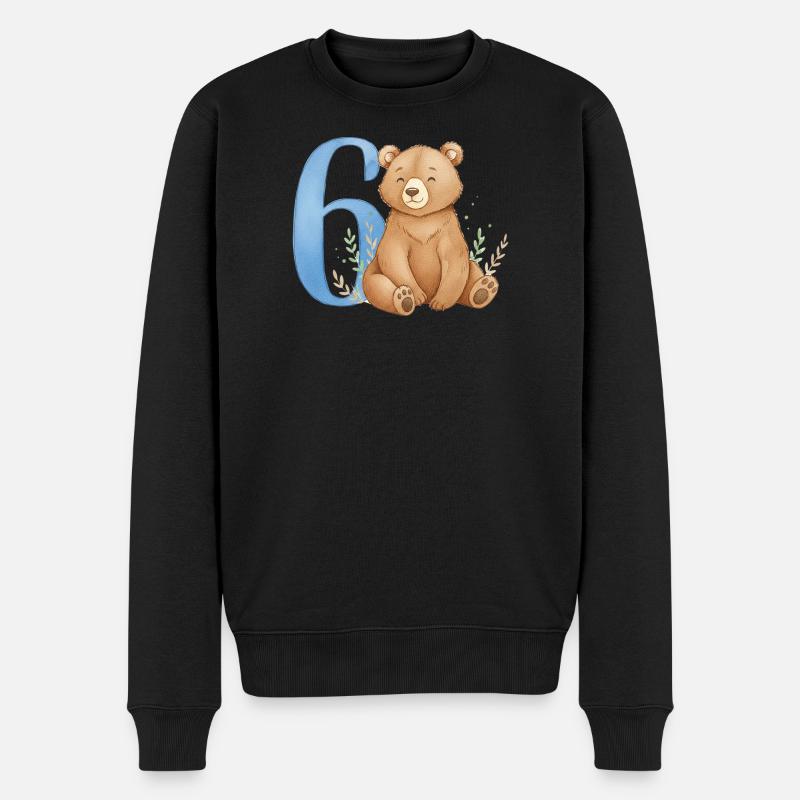 Aquarell Bär mit Zahl 6 - Männer Premium Bio Pullover - Schwarz