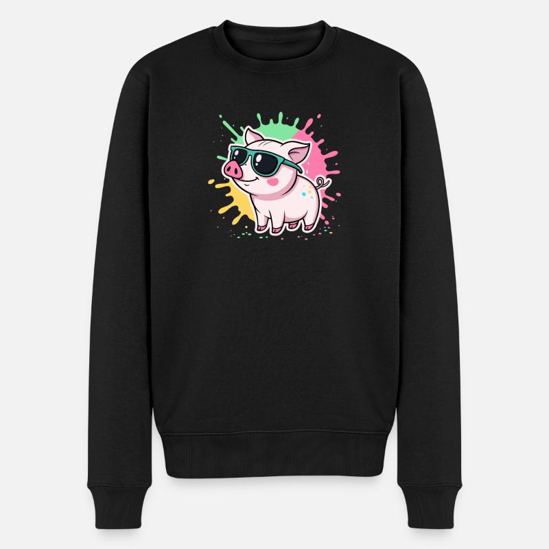 Cochon Chaleureux Solaire à Lunettes - Pull Premium bio Homme - noir