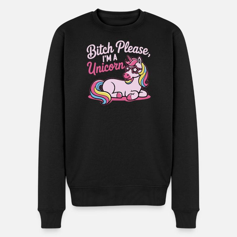 Einhorn Spruch Motiv B*tch please - Männer Premium Bio Pullover - Schwarz