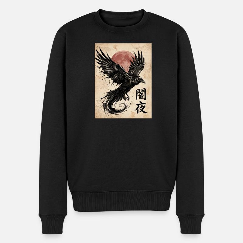 Rabe im Mondlicht - Männer Premium Bio Pullover - Schwarz