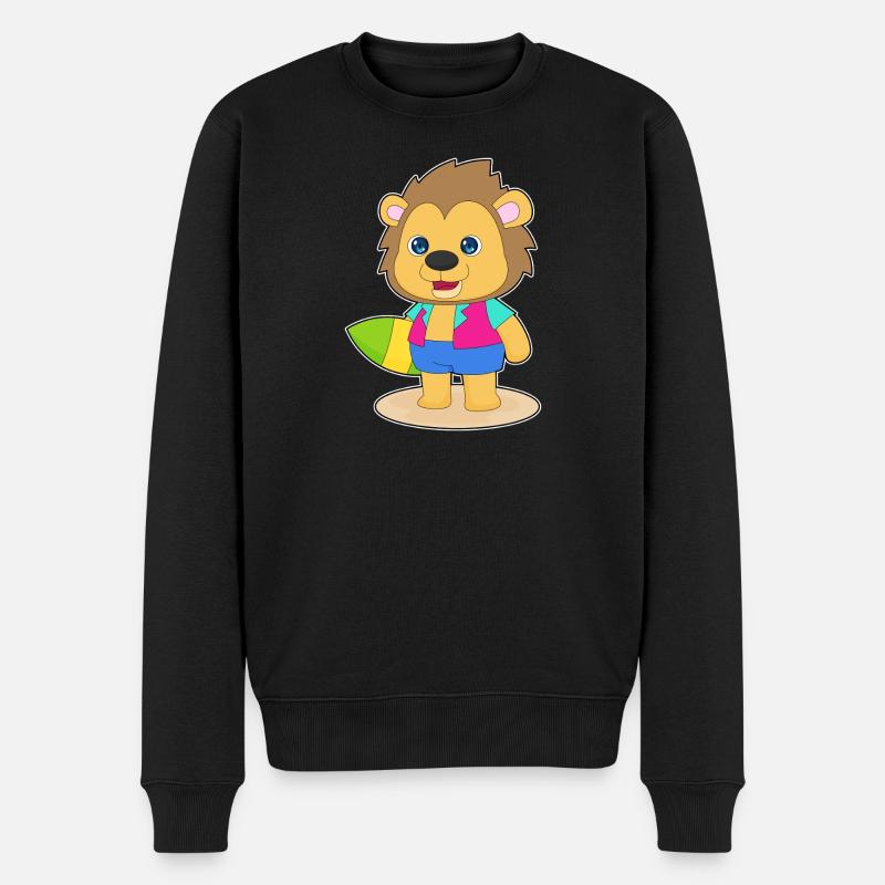 Löwe Surfen Surfbrett Sommer - Männer Premium Bio Pullover - Schwarz