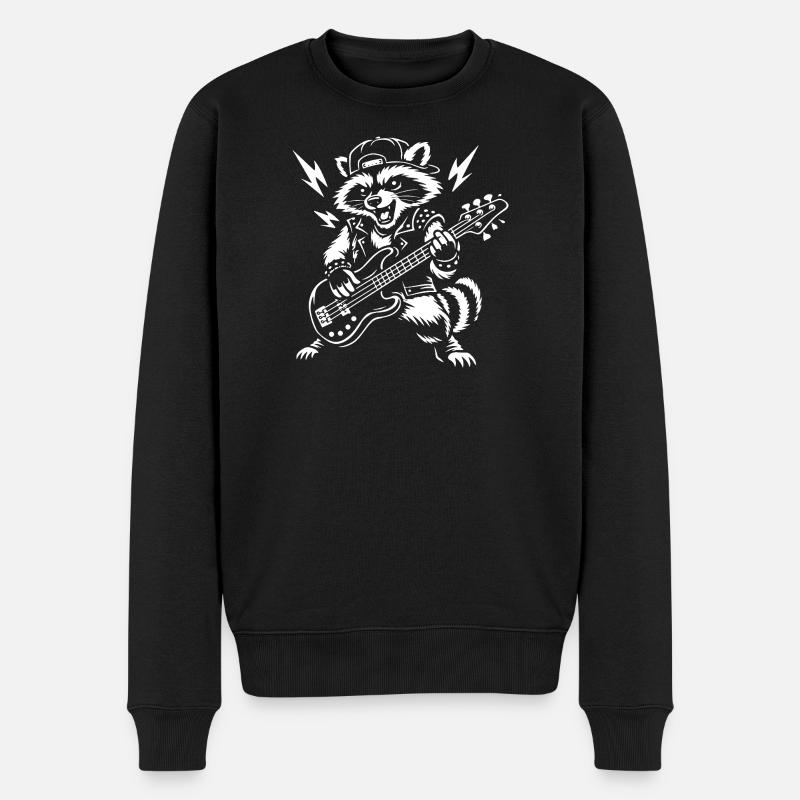 Waschbär spielt Bassgitarre - Männer Premium Bio Pullover - Schwarz