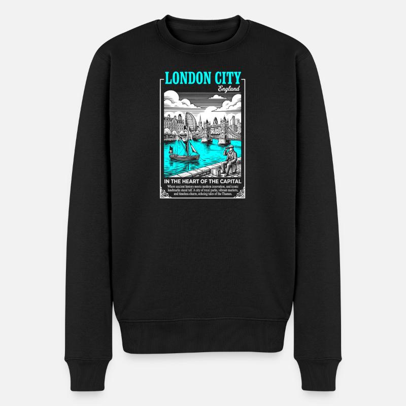 London Hafen Blau Neon - Männer Premium Bio Pullover - Schwarz